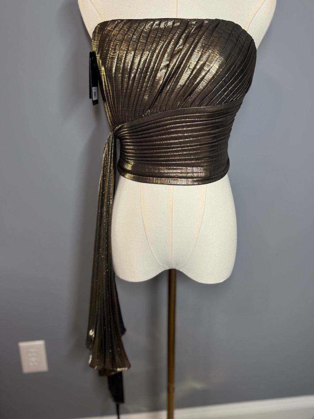 NWT Metallic Ribbed Bustier Top  - Black/Gold - Size XS